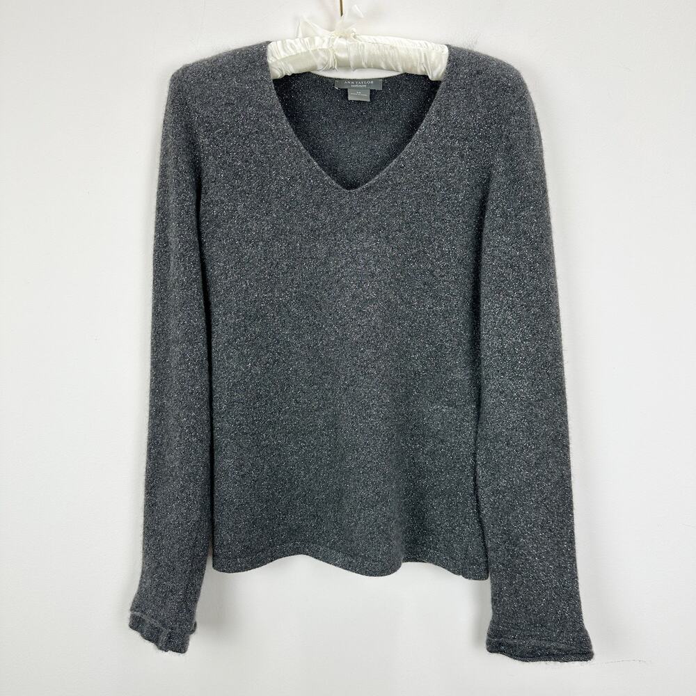 Ann Taylor Cashmere Sweater Long Sleeve Metallic Gray Classic Minimalist XS